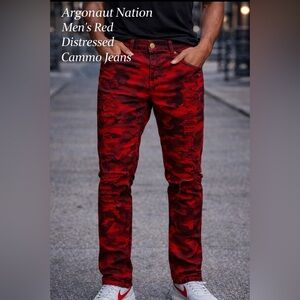 Distressed Red Camo Men Jeans